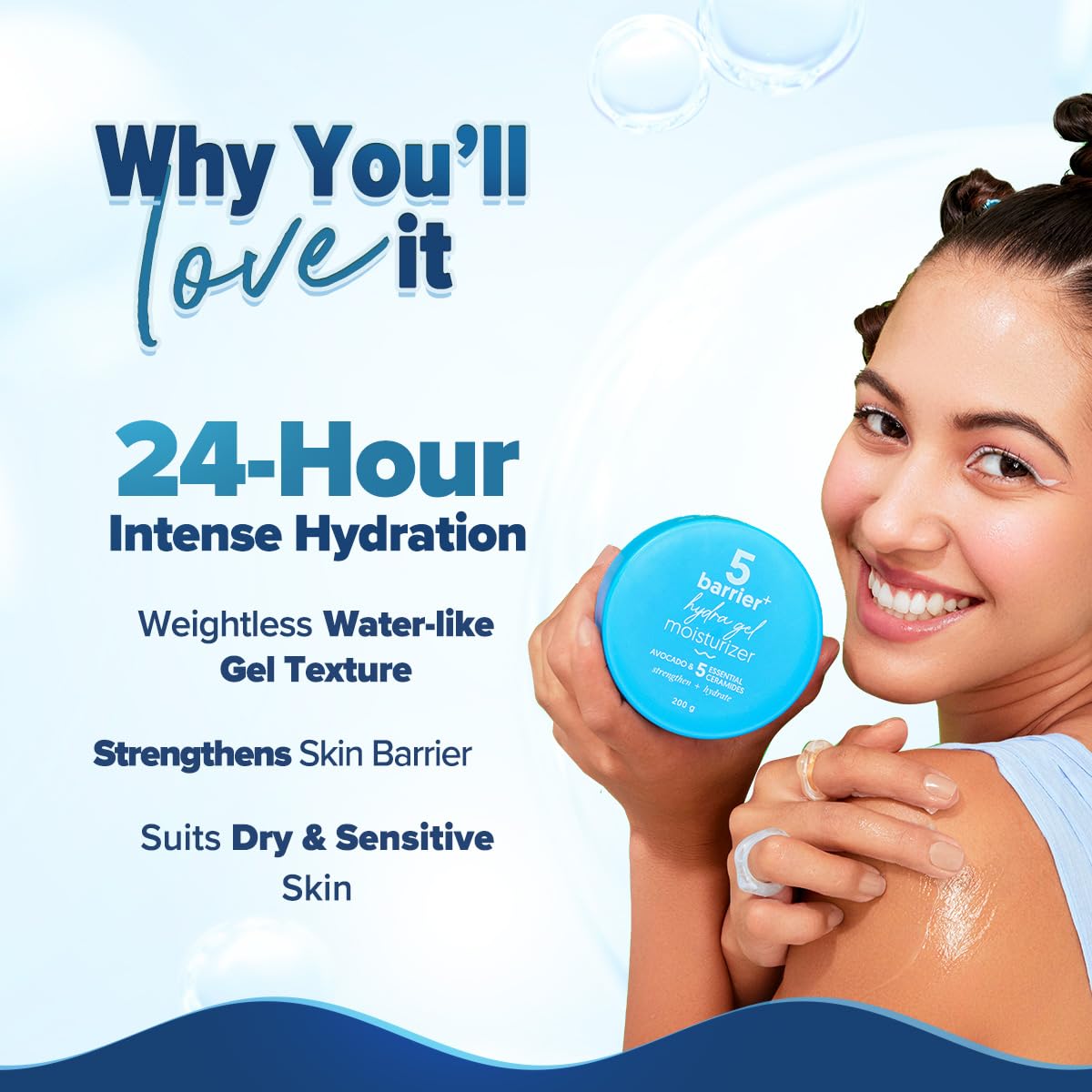 Aqualogica Barrier+ Hydra Gel Moisturizer with 5 Ceramides & Avocado | 24-Hour Intense Hydration | Weightless Water-Like Gel Texture | Non Sticky & Quick Absorbing for Healthy Skin Barrier | 200 g