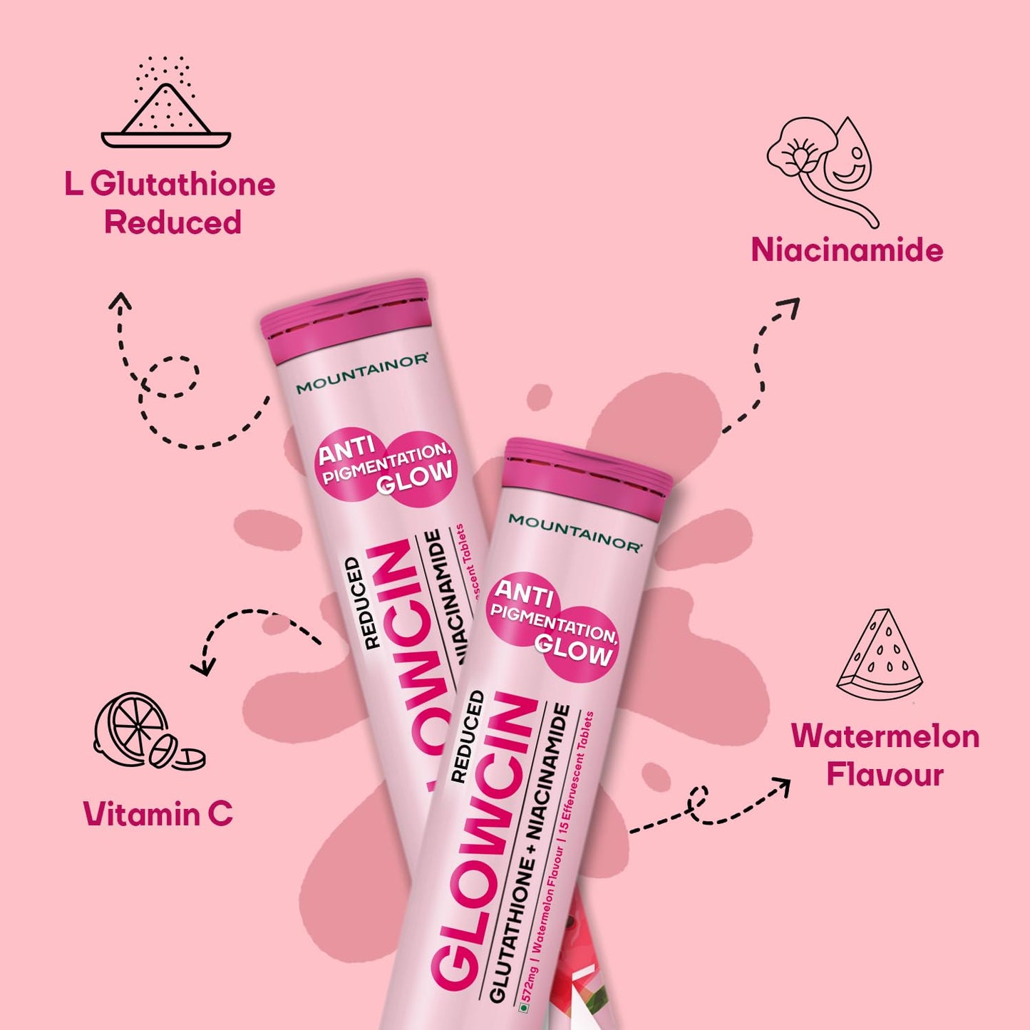 MOUNTAINOR Glutathione Tablets for Skin Brightening & Korean Glow. Fights Pigmentation & Dullness, Clinically Proven Ingredients-Niacinamide & Vit C Helps reduce Melanin, Clearance Healthy & Radiant Skin, Sugar-free Pack of 1 ( 15 Tablets)