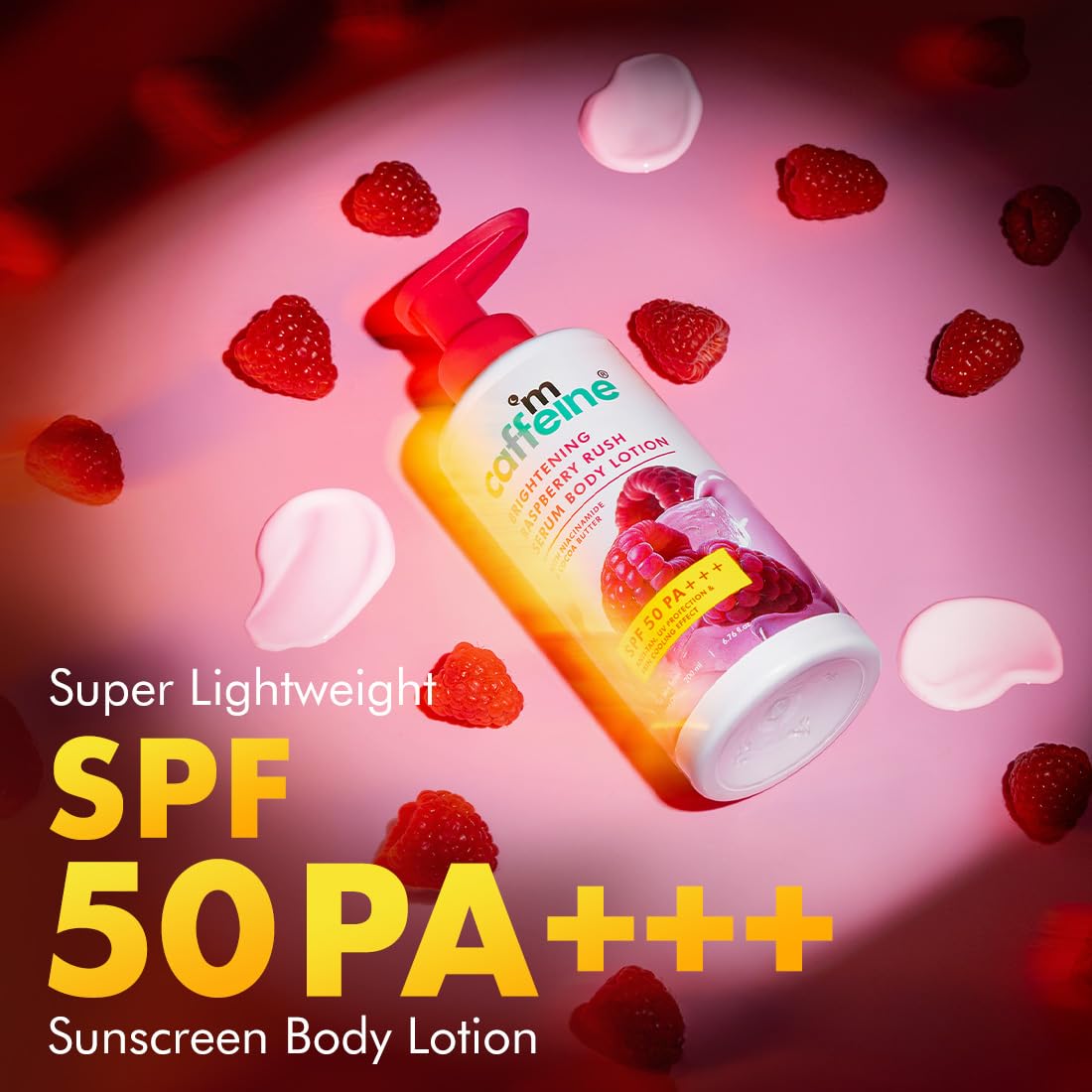 mCaffeine SPF 50 PA+++ Body & Brightening Sunscreen Lotion 200ml | Instant Cooling & De-Tan with Vitamin C & Niacinamide | Deep Hydrating Moisturizer for Summer & Dry Skin | Lightweight, Non-Sticky Bodylotion for Men & Women
