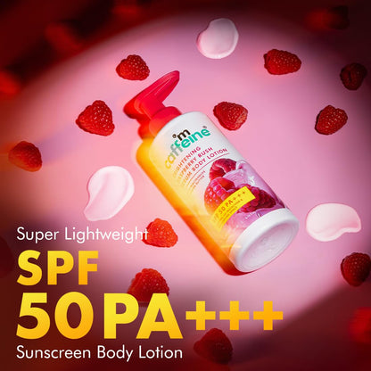 mCaffeine SPF 50 PA+++ Body & Brightening Sunscreen Lotion 200ml | Instant Cooling & De-Tan with Vitamin C & Niacinamide | Deep Hydrating Moisturizer for Summer & Dry Skin | Lightweight, Non-Sticky Bodylotion for Men & Women