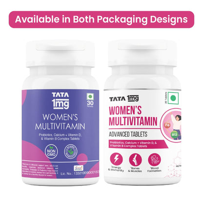 Tata 1mg Womens Multivitamin Veg Tablet with Zinc,Vitamin C,Calcium,Vitamin D & Iron Support Health Protection,Bones & Overall Health For Women (Pack Of 30 Tablets), 52 grams