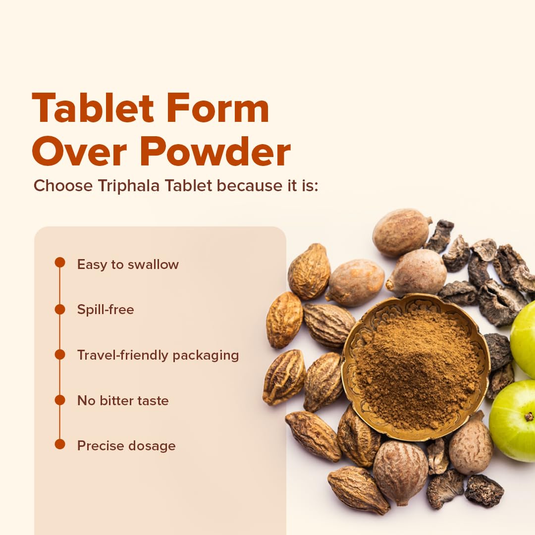 Jiva Triphala Tablet | 100% Ayurvedic Formulation Improves Digestion, Promotes Gut Health & Relives Constipation | Balances 3-Doshas | Excellent For Eye & Hair Issues - 120 Tablets