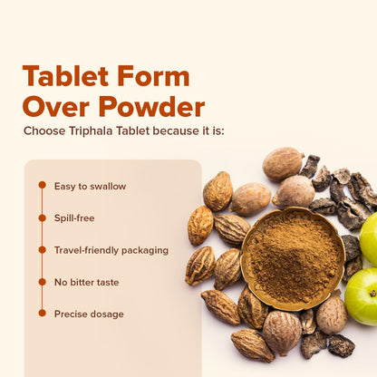 Jiva Triphala Tablet | 100% Ayurvedic Formulation Improves Digestion, Promotes Gut Health & Relives Constipation | Balances 3-Doshas | Excellent For Eye & Hair Issues - 120 Tablets