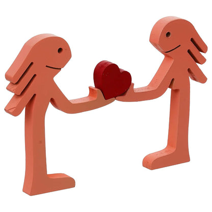 eCraftIndia Wooden Handcrafted Romantic Couple Showpiece Holding Heart | Valentine Gift for Girlfriend Boyfriend Husband Wife Special Love Her Him | Valentine Day Decoration Items