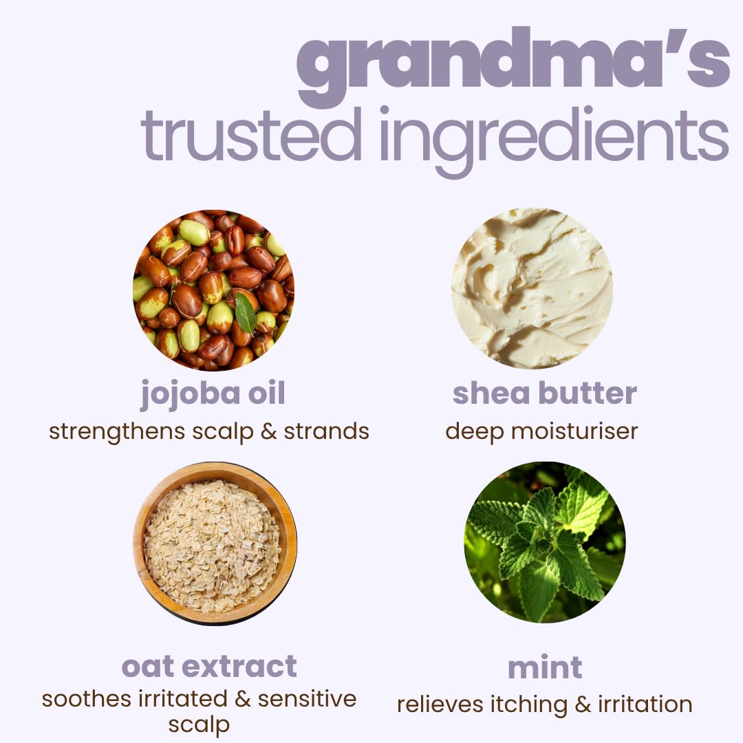 Illustration of grandma's trusted ingredients with images and descriptions on a white background