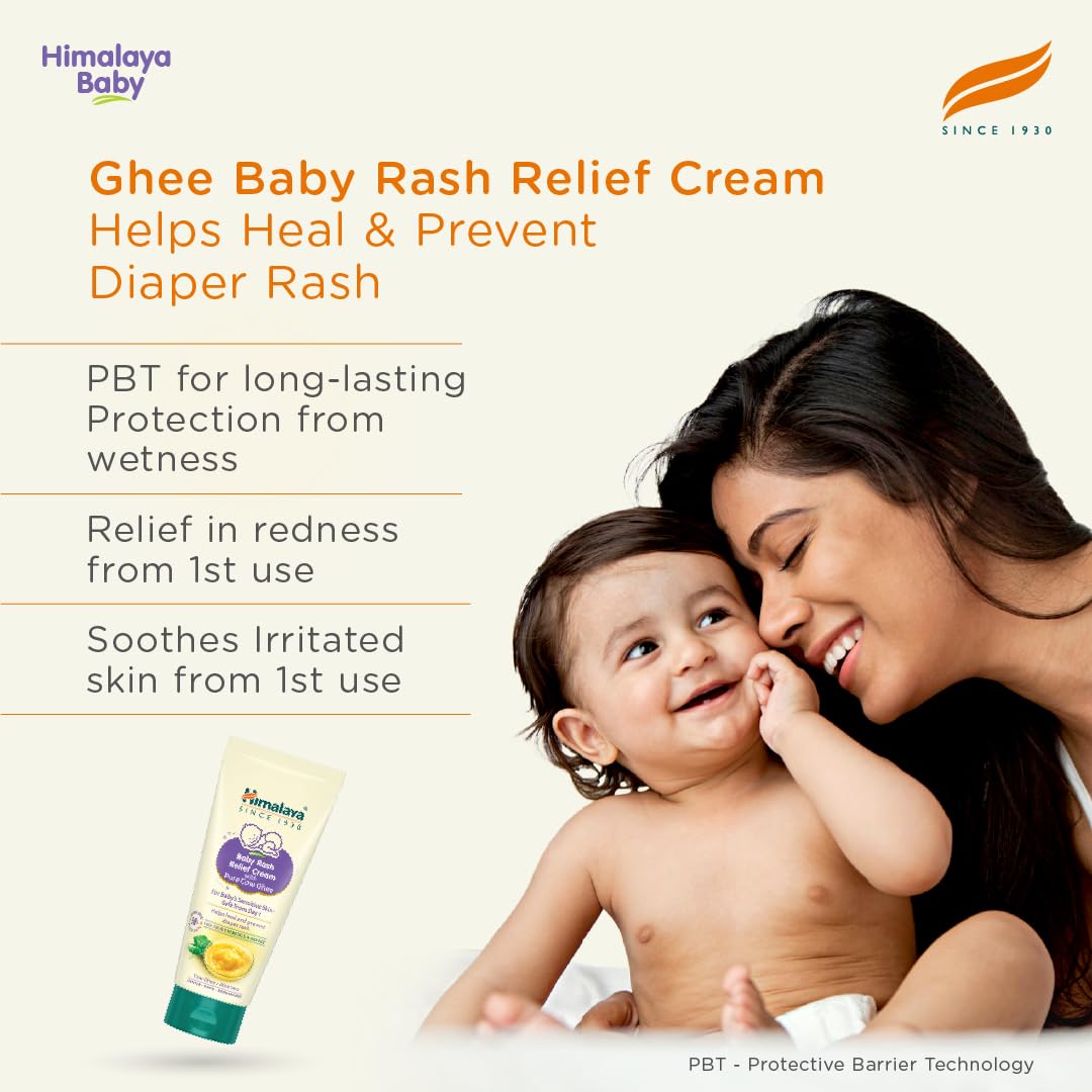 Himalaya Baby Rash Relief Cream with Pure Cow Ghee 50G | ph 5.5 | Aloe vera | Zinc Oxide | Safe for newborns | For baby's sensitive skin safe from day 1 | No Parabens | No Mineral Oil | No Synthetic color | Pediatrician evaluated