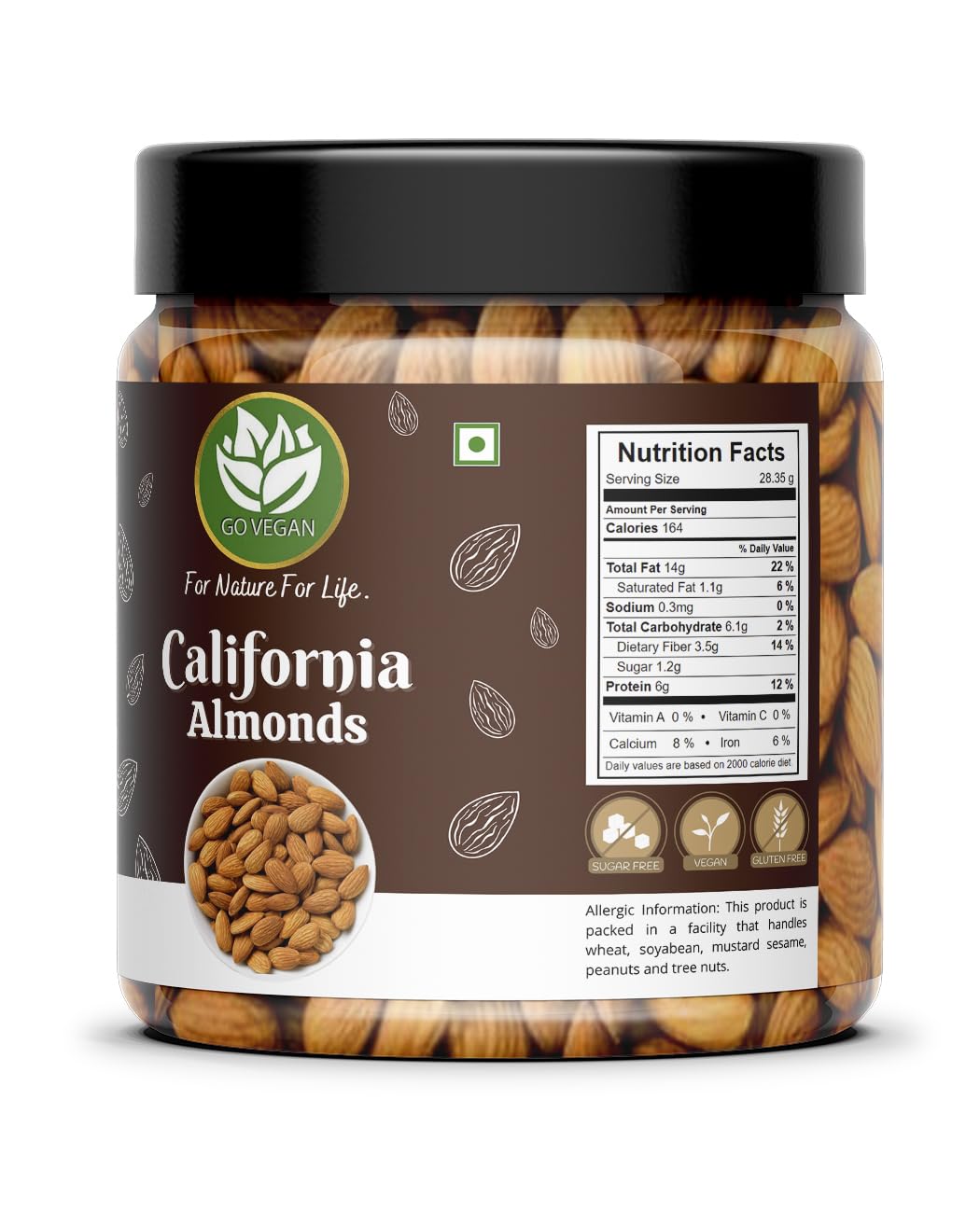 Go Vegan California Almonds | Premium Badam Giri | High in Fiber & Boost Immunity | Real Nuts | Whole Natural Badam