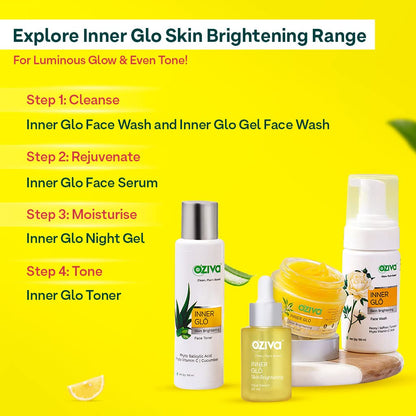 OZiva Inner Glo Skin Brightening Face Serum, Skin Brightening Serum For Even Tone & Increased Radiance With Phyto Vitamin C, Rosehip Oil & Saffron, Face Serum For All Skin Types, 30ml