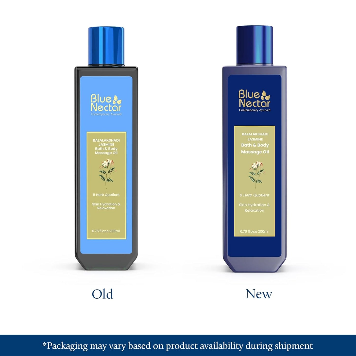 Blue Nectar Jasmine Herbal Body Oil | Natural Massage Oil for Full Body Relax & Glow | Ashwagandha & Sesame After Bath Body Oil for Women & Men (8 herbs, 200ml)