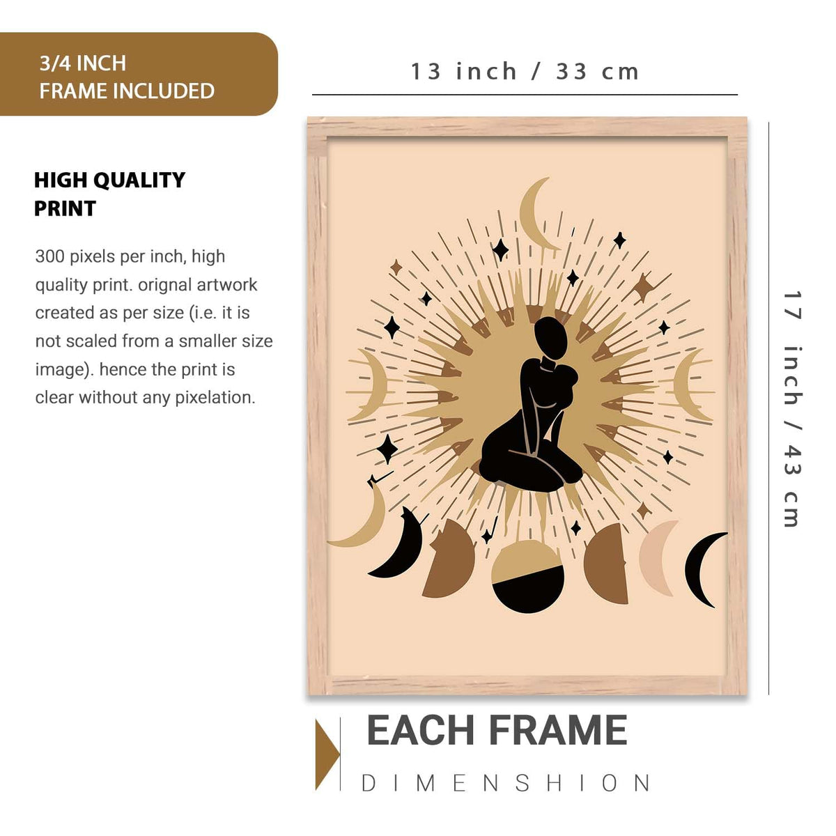 Boho Art Home Decoration Painting Paintings With Frame For Living Room Bed Room Hotel Wall Decor Digital Reprint Set of 3 (13X17 inch)