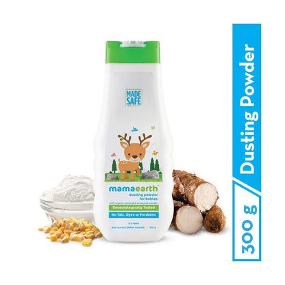 Mamaearth Dusting Power For Babies - 300 g | Infused with Organic Oatmeal and Arrowroot Powder | Calms and Relaxes Skin, Prevents Diaper Rash, Dermatologically Tested, Free From Talc and Parabens