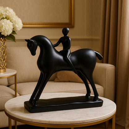 Elegant Resin Horse with Rider Décor, Black, Pack of 1