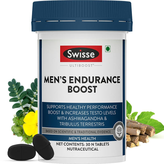 Zephivo Swisse Men’s Endurance Boost with 150mg Ashwagandha, 80mg Tribulus Terrestris (Gokshura) & Taurine for Performance Boost - Manufactured in Australia - Boosts Strength & Performance (30 Tablets)