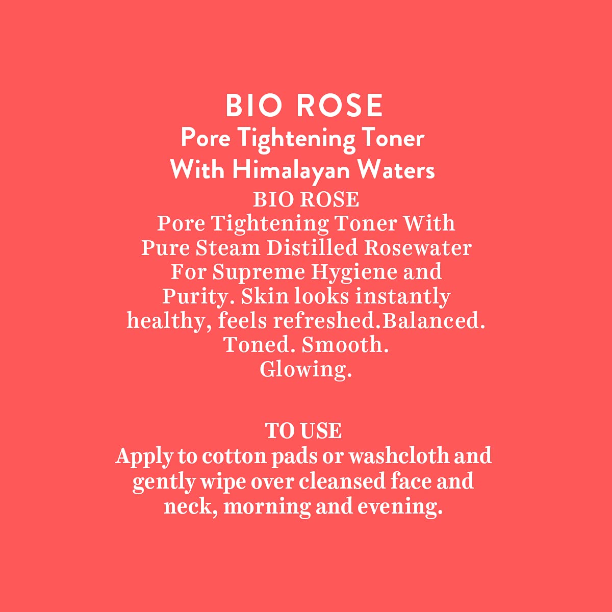 Product description for BIO ROSE pore tightening toner on a red background