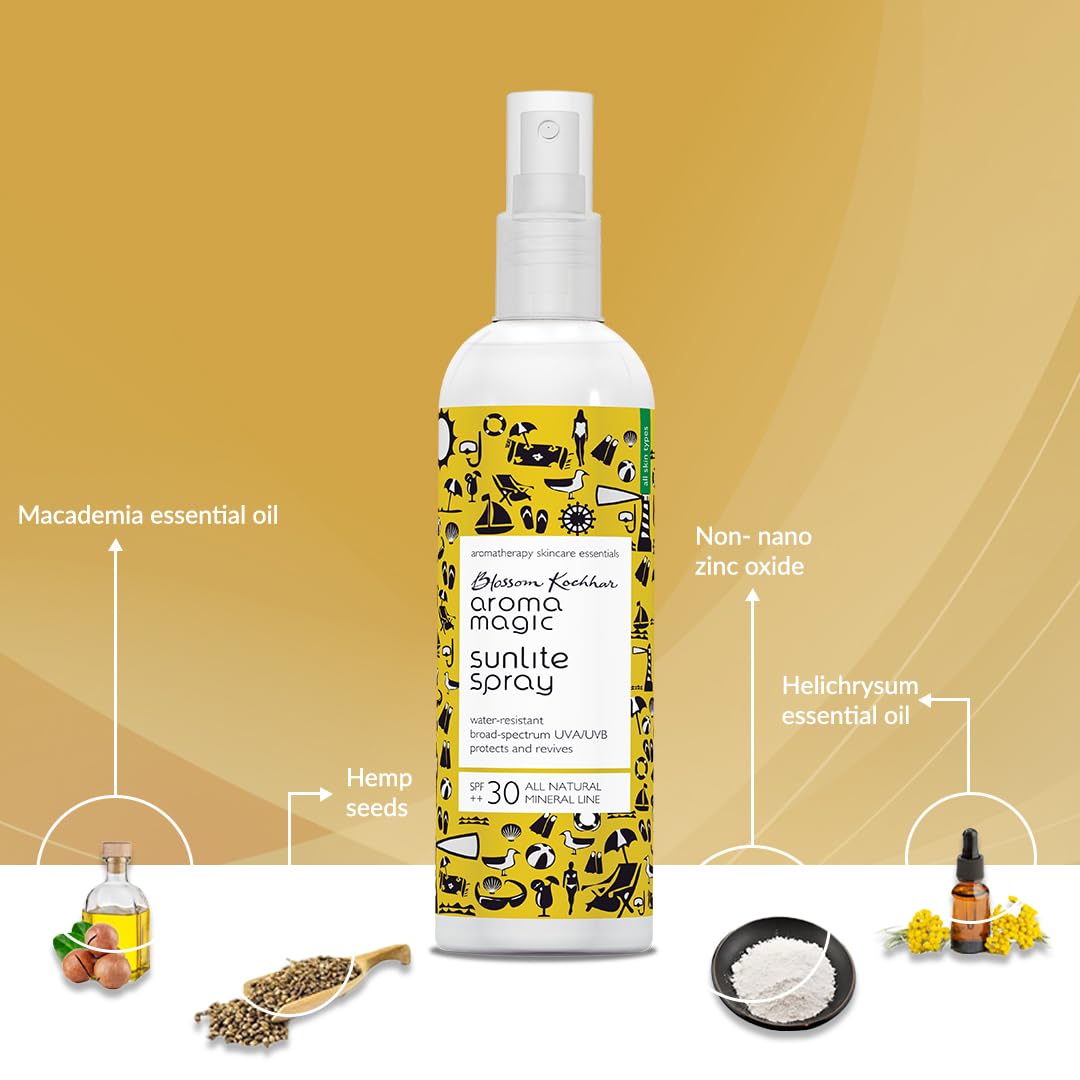 Aroma Magic Sunlite Mineral Sunscreen Spray SPF 30++ | Zinc Oxide Sun Protection | Anti-Aging, Non-Greasy & Water Resistant | Vitamins B5 C E | All Skin Types | 100ml