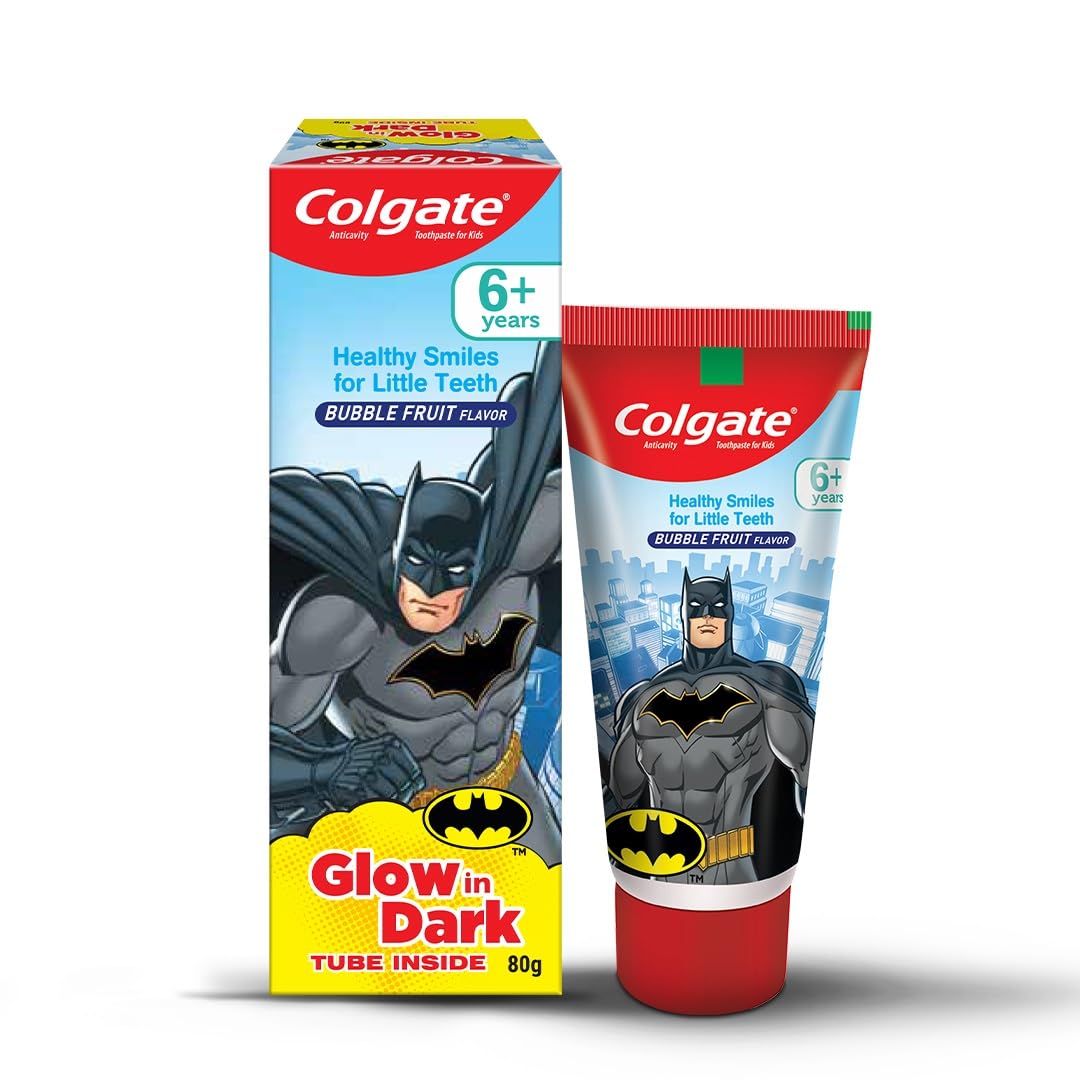 Colgate Kids Barbie Toothbrush, Extra Soft with Tongue Cleaner (Pack of 3) & Colgate Batman Anticavity Toothpaste For Kids - 80g (Bubble Fruit Flavour)