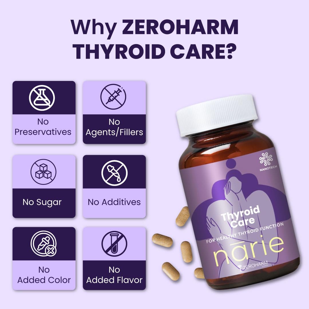 ZEROHARM Narie Thyroid Supplement | With Ashwagandha, Guggul & Kachnar for Women | Supports Energy, Metabolism, Mood, Thyroid Health (TSH, T3, T4 Levels) & Weight Management | 60 Nano Tablets