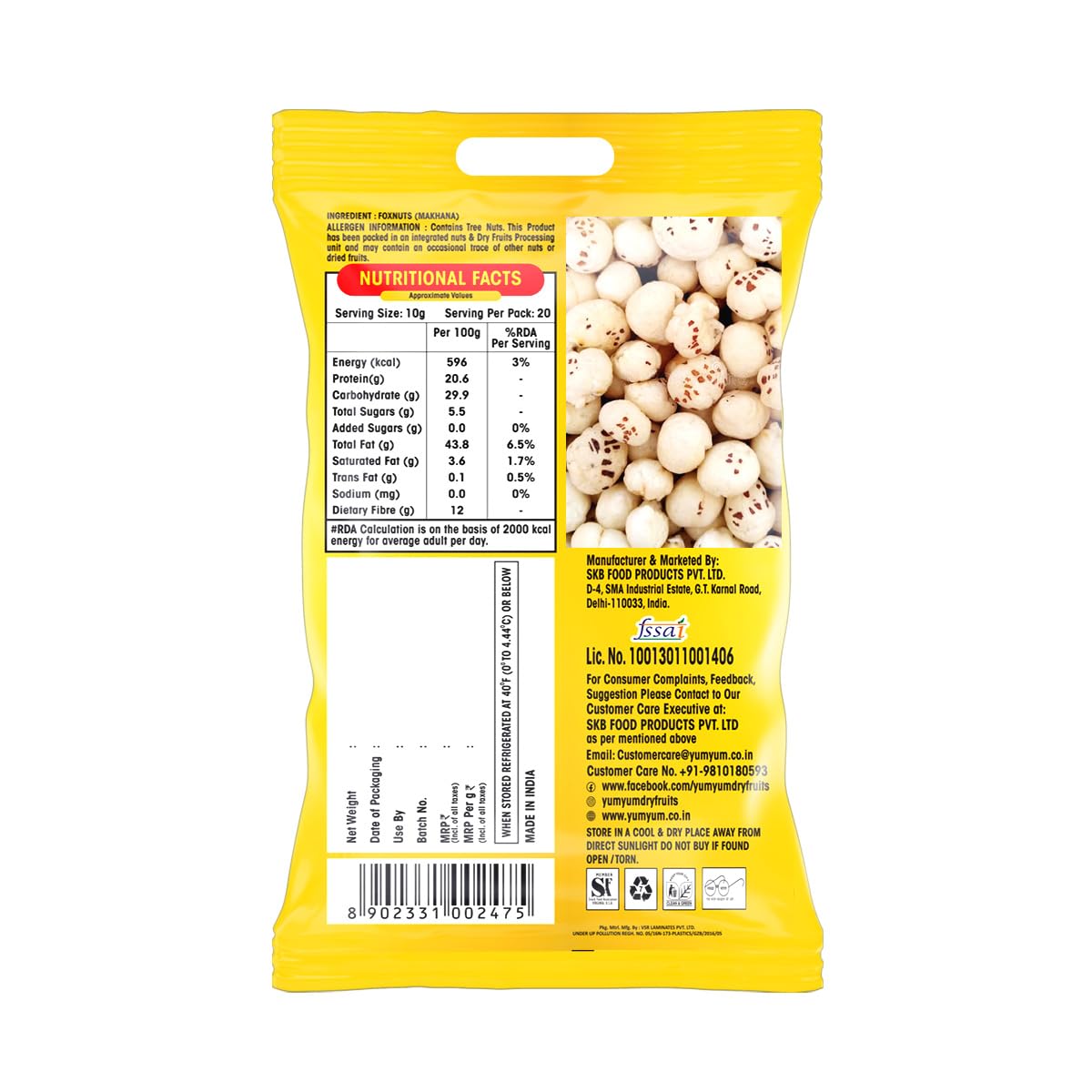 Yum Yum High Protein Makhana (Foxnut) 200 g, Phool Makhana for Prasadam, Healthy Snacking, Fasting
