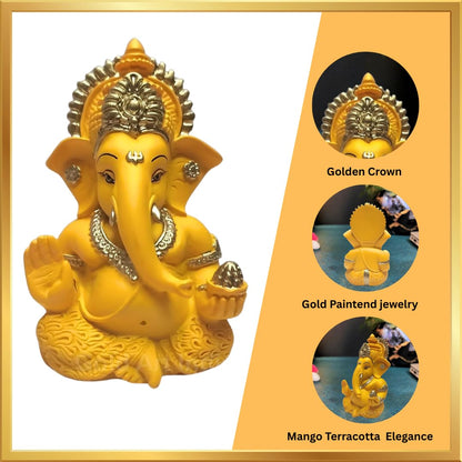 Gold Art India Mango Terracotta Finish Ganesha for Car Dashboard Home Decor Gifting Diwali Birthday Festivals 3.5 x 2 Inches