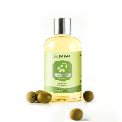 Nat Habit 100% Pure Olive Baby Oil For Baby Skin & Hair, Enriched With Vit E & Omega-3, 6 Non-Refined, LLP Free, Chemical & Preservative Free - 100 ml