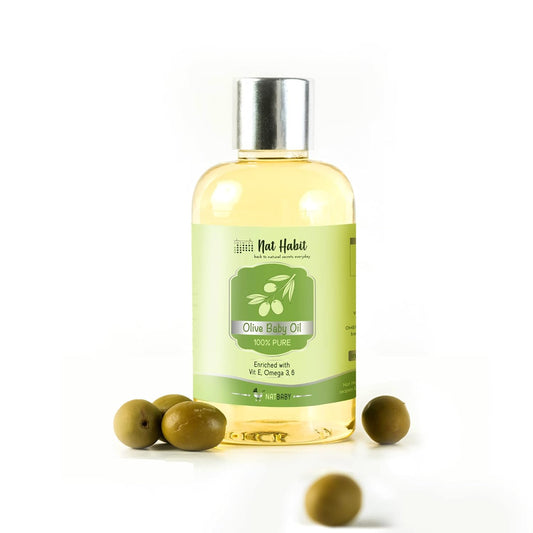 Nat Habit 100% Pure Olive Baby Oil For Baby Skin & Hair, Enriched With Vit E & Omega-3, 6 Non-Refined, LLP Free, Chemical & Preservative Free - 100 ml