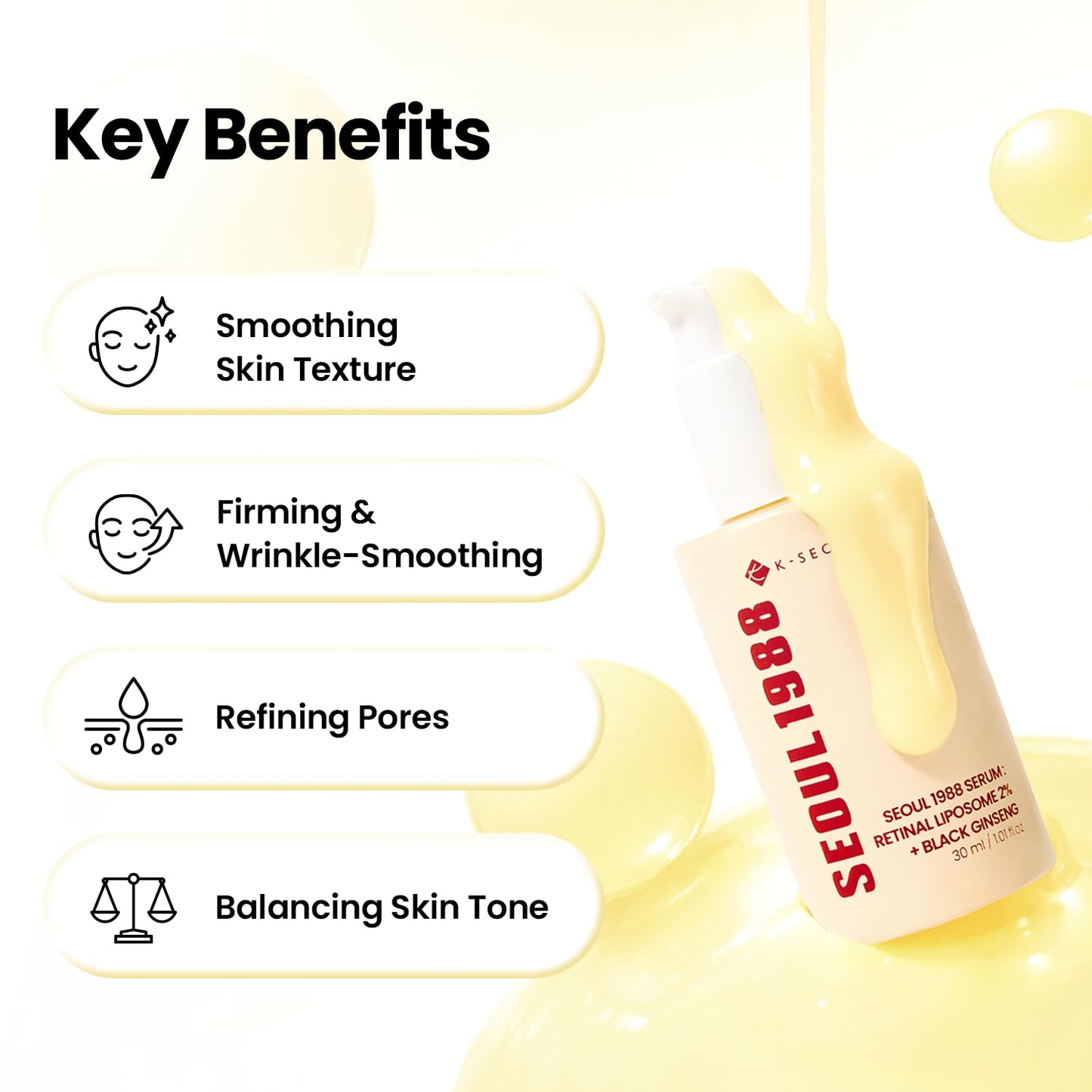 K-SECRET SEOUL 1988 Serum : Retinal Liposome 2% + Black Ginseng, 30ml/1.01fl.oz | 58% Black Ginseng Extract | Retinal serum, Bakuchiol, VitaminC&3Peptides for Wrinkle Care | Korean Skincare | seoul1988