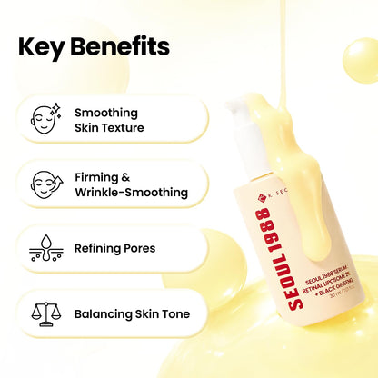 K-SECRET SEOUL 1988 Serum : Retinal Liposome 2% + Black Ginseng, 30ml/1.01fl.oz | 58% Black Ginseng Extract | Retinal serum, Bakuchiol, VitaminC&3Peptides for Wrinkle Care | Korean Skincare | seoul1988