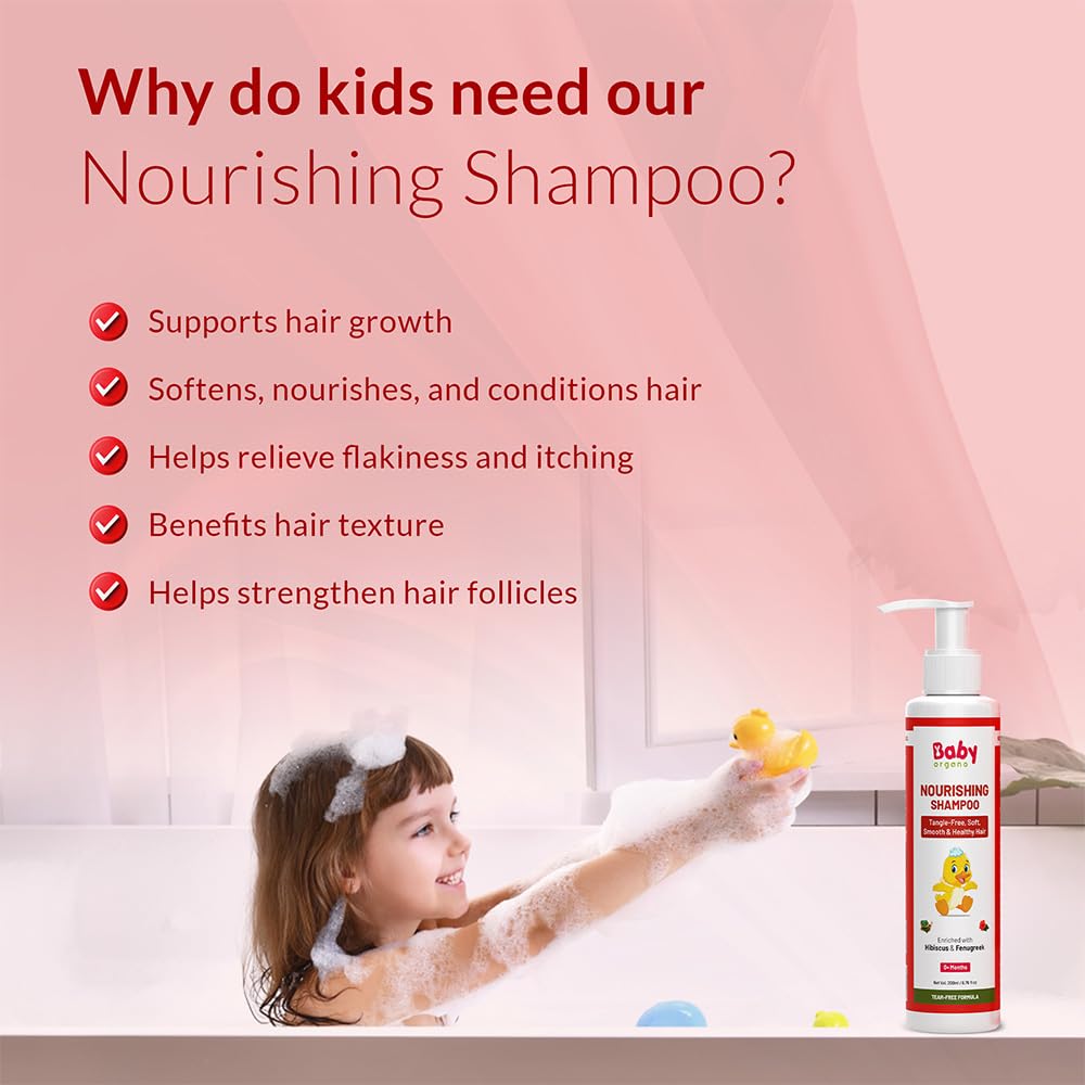 BabyOrgano Baby Shampoo for Kids 0+ years | Hair Growth & Nourishment | Methi Amla Shikakai Aloe Vera & Tomato | Tear Free | Sulphate Paraben & Soap Free | FDCA Approved | 200ml (Pack of 1)