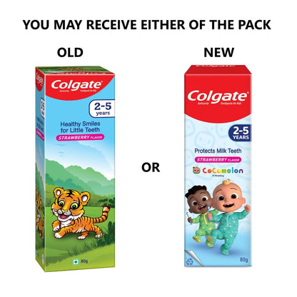 Colgate Kids Tiger Toothpaste for 2-5 Years - 80gm, Tooth Paste with 50% Lesser Abrasive Formula for Protecting Against Cavities (Strawberry Flavour)