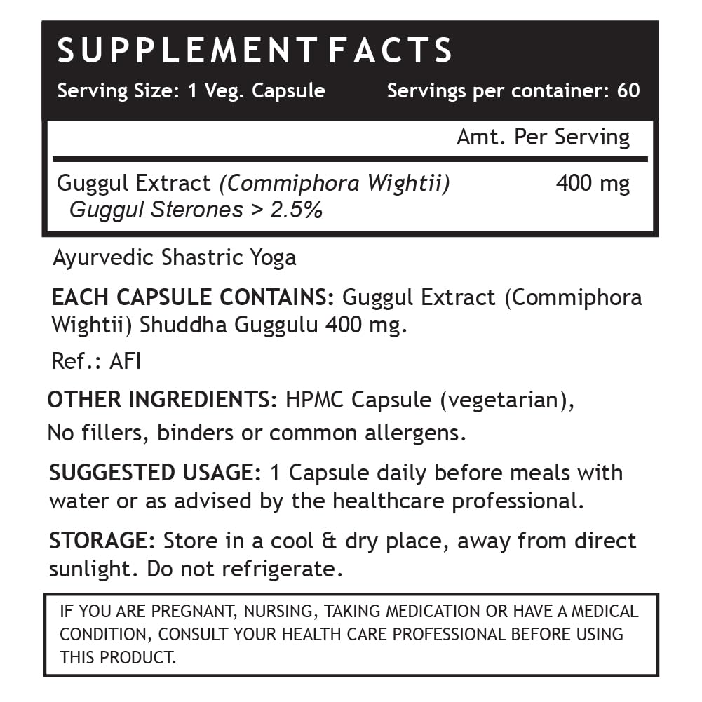 INLIFE Guggul Capsules 400mg | Ayurvedic Herbal Supplement with 2.5% Guggul Sterones - 60 Vegetarian Capsules (Pack of 1)