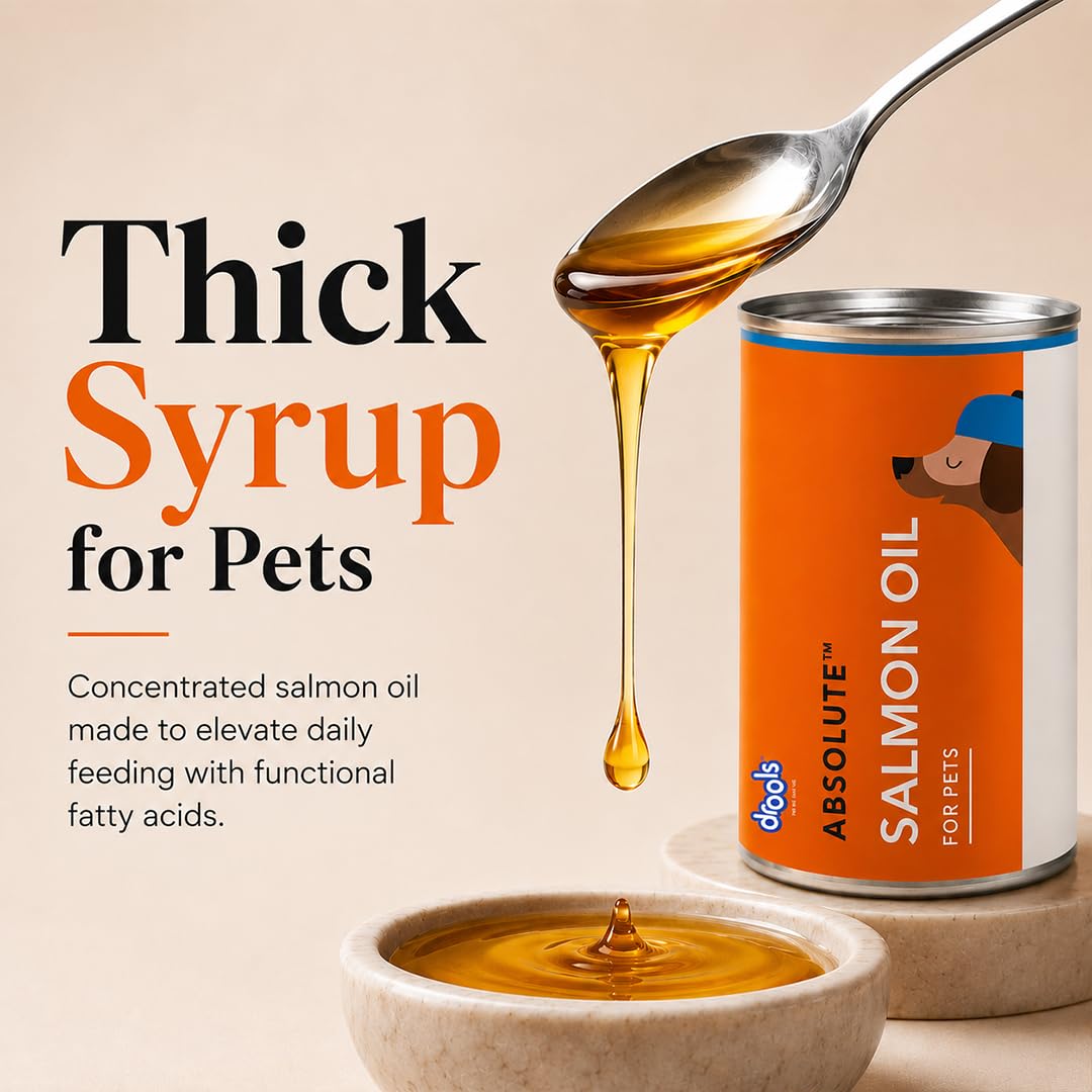 Drools Absolute Dog Supplement Syrup 300ml Jar | Salmon Flavour | All Breeds | Promotes Shiny Coat | Boosts Immunity | Aids Brain Development | Helps Prevent Skin Issues | Maintains Heart Health