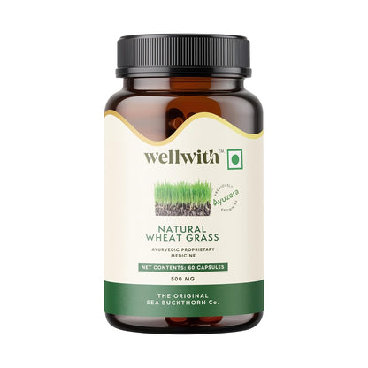 Wellwith (Ayuzera) Organic Wheat Grass Capsules 60 Capsules (Pack of 1) – 500mg | Natural Superfood for Detox, Immunity & Energy | Antioxidant Support | Vegan, Non-GMO