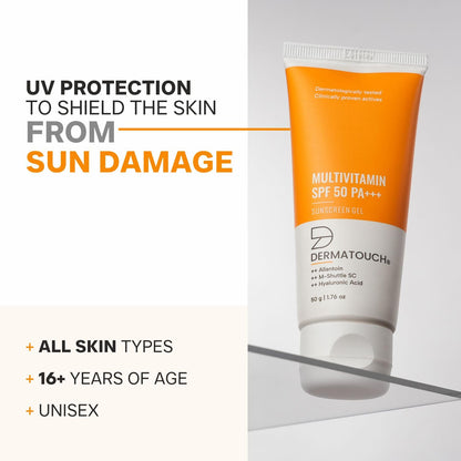 DERMATOUCH Multivitamin Spf 50 Pa+++ Sunscreen Gel For All Skin Types | Uva-Uvb Protection |Zero White Cast | Unisex | 50G