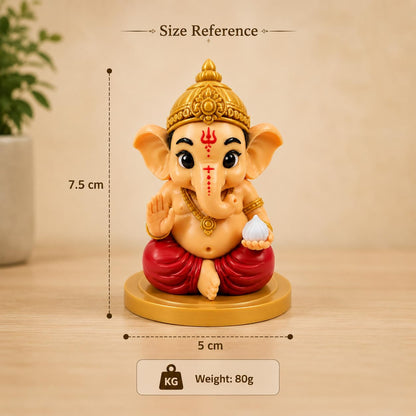 VASPAR Cute Baby Ganesha Idol for Car Dashboard | Premium Lord Ganesh Murti | Mini Ganpati Statue for Home Decor, Office Desk & Pooja Room | Spiritual Gift | Red