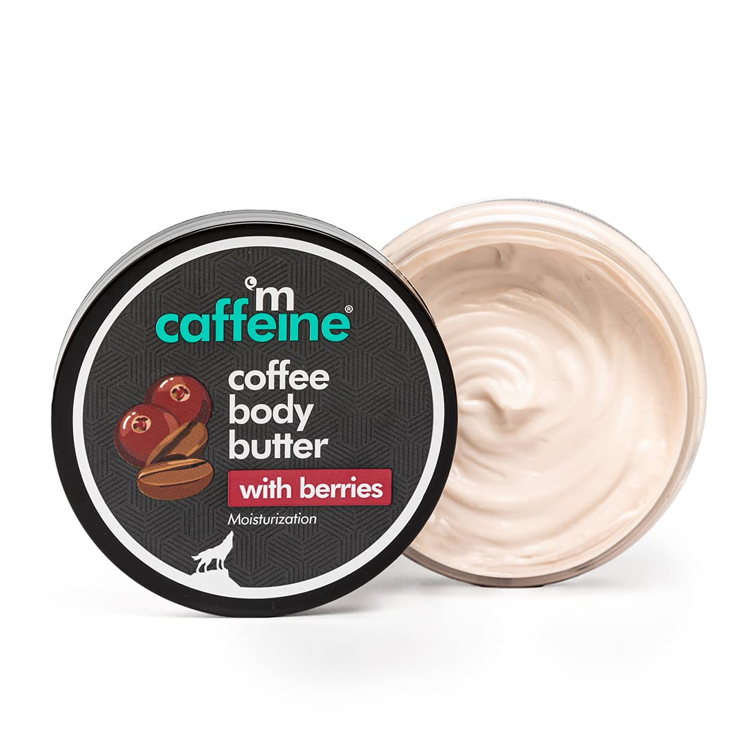 Caffeine coffee body butter with berries on a white background