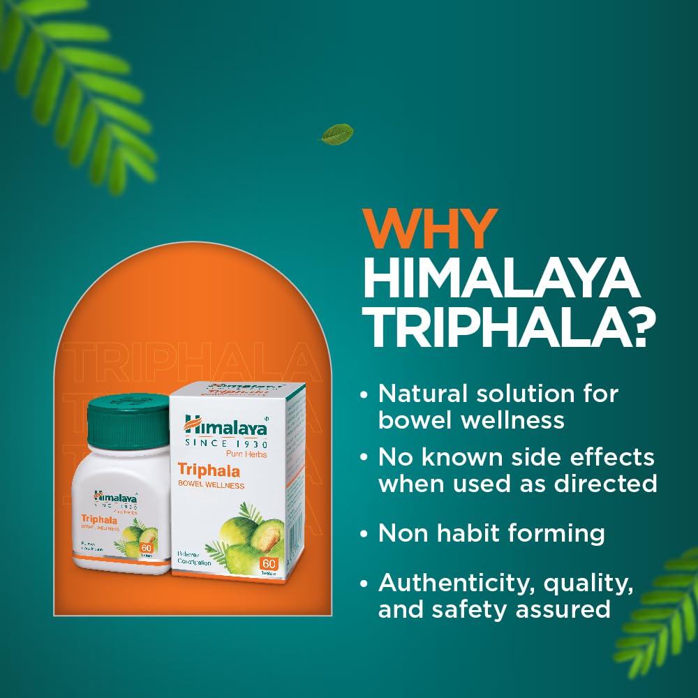 Himalaya Triphala product with promotional text on a green background