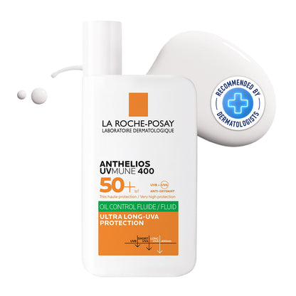 La Roche-Posay sunscreen bottle with dropper on a white background