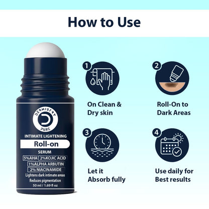 Roll-on serum with usage instructions on a light blue background