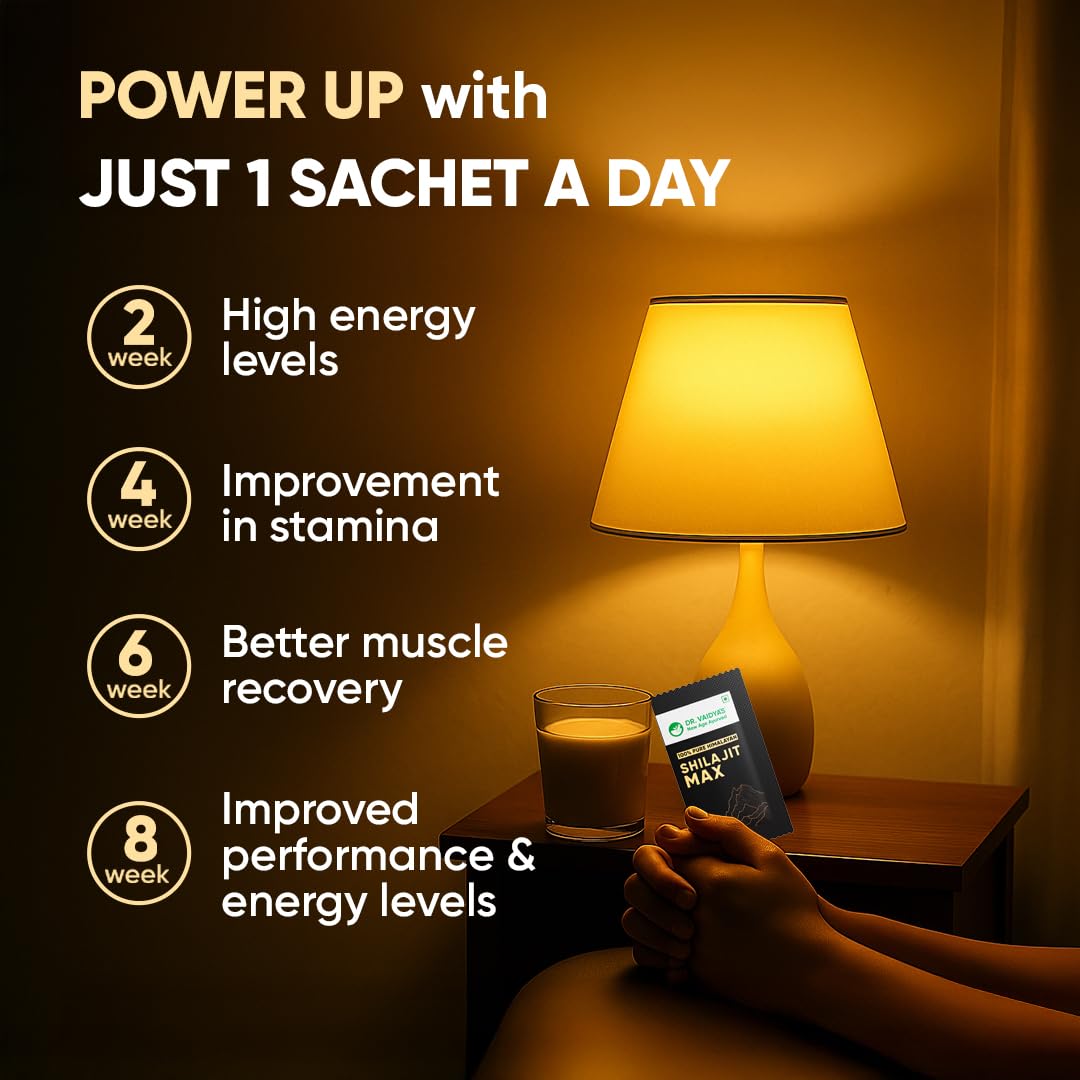 Dr. Vaidya's Shilajit Max|For Stamina On the Go|Boosts Strength & Energy levels|500 mg of 100% Pure Himalayan Shilajit In Coffee Flavour,Pippali,Dalchini,Ela & Saffron |15 Powder Sachets (Pack 1)