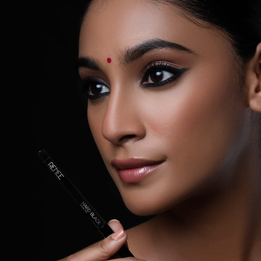 RENEE Hard Black Kajal Pen with Sharpener 0.35gm, Pack Of 2 | Matte Finish | Rich Color Payoff | Long Lasting Upto 24hrs, Smudge & Water Proof Formula