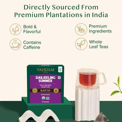 VAHDAM Darjeeling Summer Second Flush Black Tea | 15 Tea's Bags | Premium Darjeeling Tea | Gluten-Free