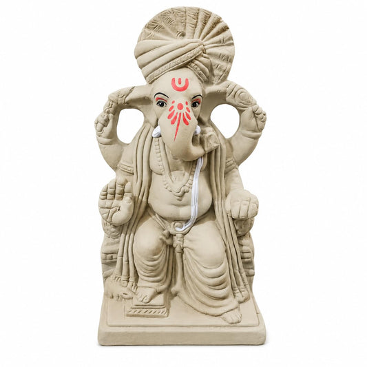KSI 8.7inch Natural Clay Ganesh Murti | Handmade Mitti Ganpati Idol for Ganesh Chaturthi | Eco-Friendly Ganesha Idol for Home Decoration, Puja & Visarjan