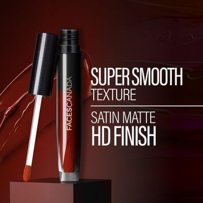 FACESCANADA Comfy Silk Liquid Lipstick - Lunar Brown 11, 3Ml | Satin Matte HD Finish | Luxe Comfort | Longlasting | No Dryness | Smooth Texture | Mulberry Oil & Shea Butter For Plump Hydrated Lips