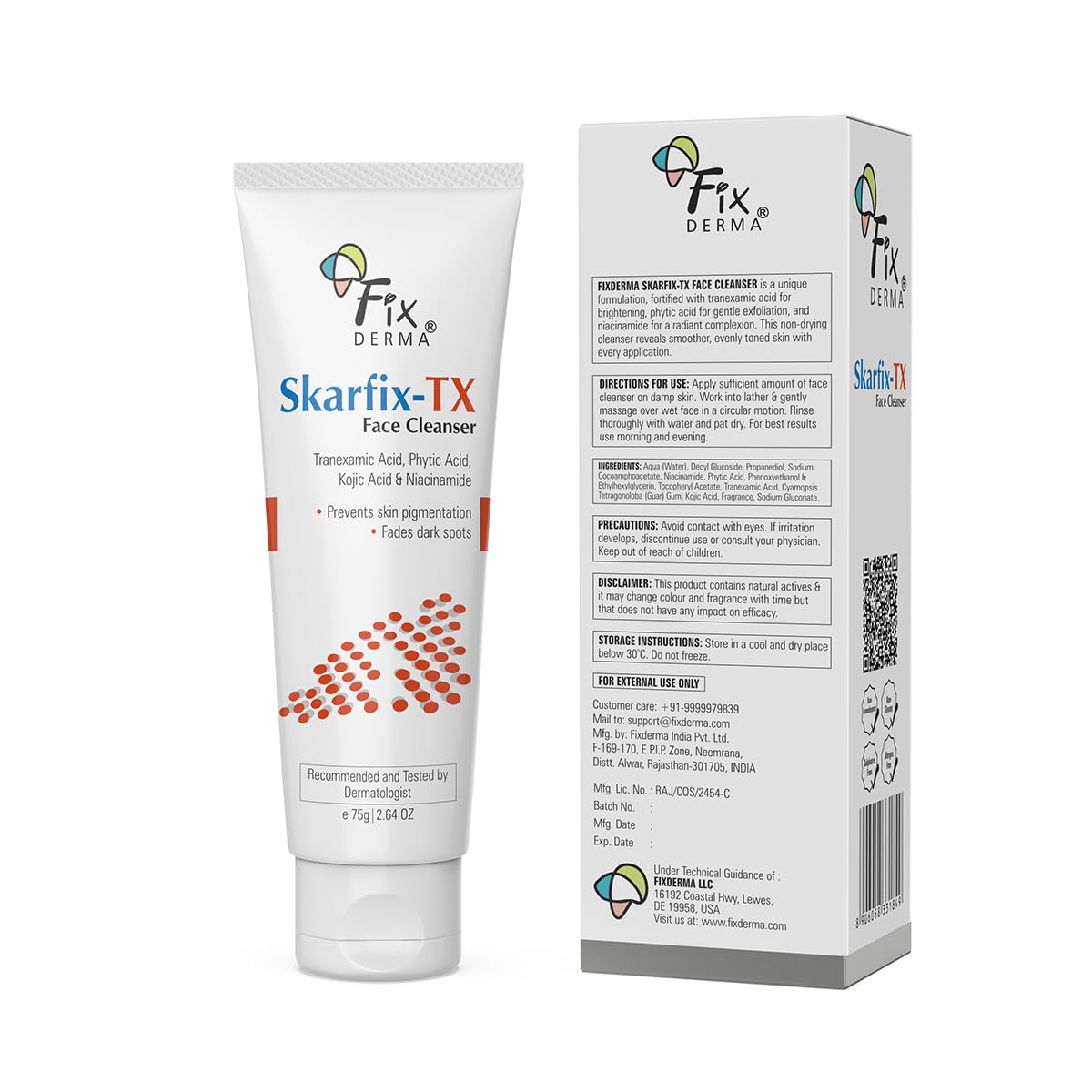 Fixderma Skarfix -TX Face Cleanser with Tranexamic Acid, Kojic Acid & Niacinamide | Kojic Acid Face Wash | Pigmentation Face Wash for All Skin Types - 75gm