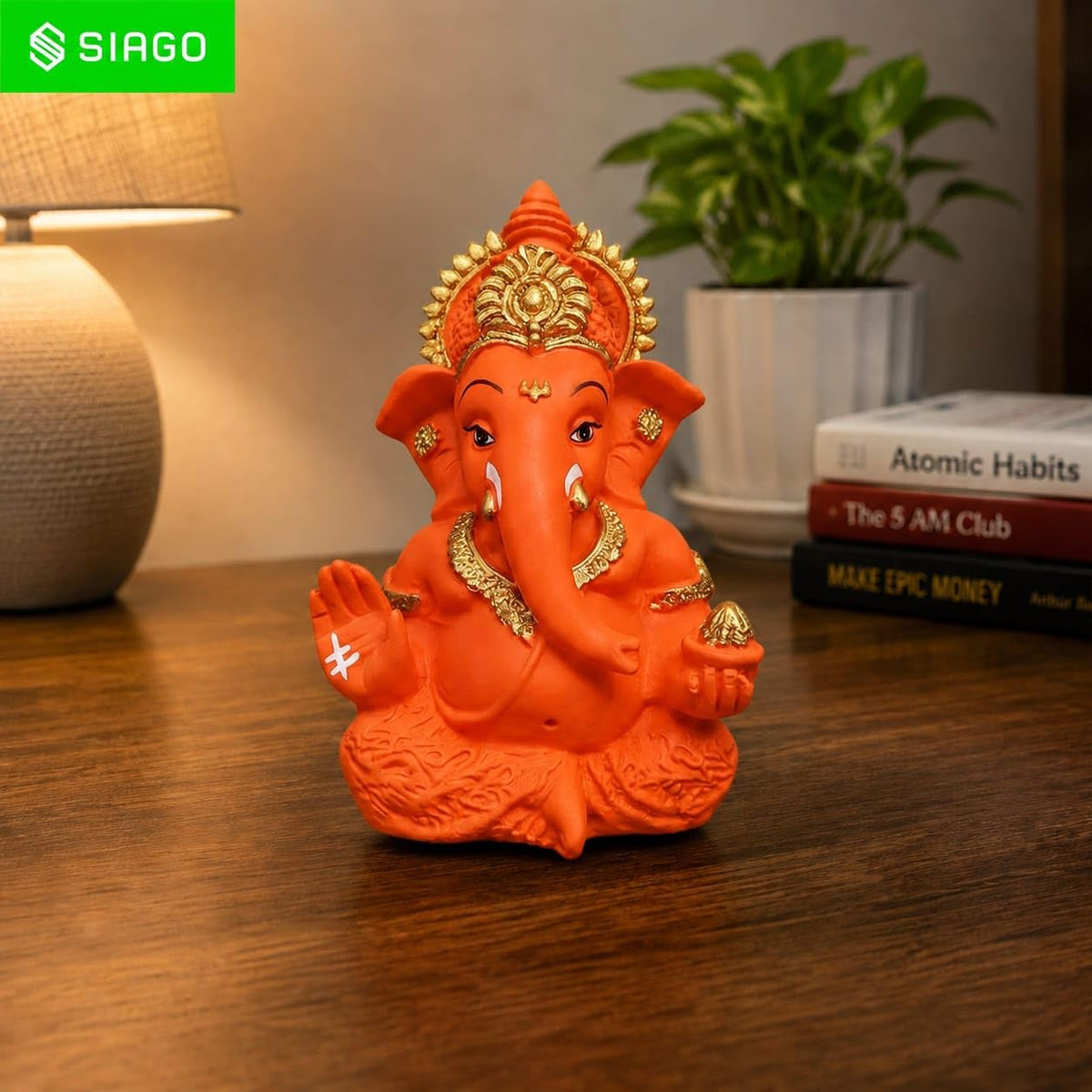 Premium Lord Ganesha Idol for Car Dashboard | 3.5 Inch Resin Ganpati Murti | Elegant Home & Office Decor Showpiece Orange SIA487
