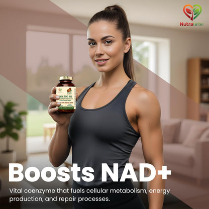 Nutraliebe NMN (β-Nicotinamide Mononucleotide) 500 mg – NAD+ Precursor for Cellular Energy, Anti-Aging & DNA Repair | Supports Brain, Metabolism & Mitochondrial Health | 90 Veg Capsules | Non-GMO & Gluten-Free
