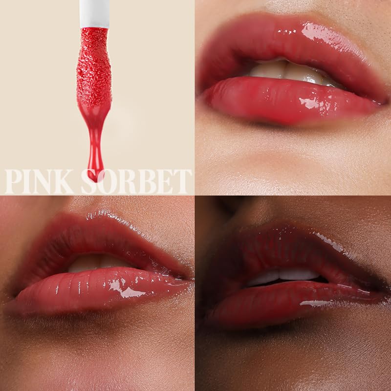 GLAZE BEAUTY Lip Oil Combo Pack of 5 - Honey Truffle, Pink Sorbet, Berrywood, Hibiscus Jam & 60% Dark | Peppermint | Hydrating | Non-Sticky | Glossy Finish | Lip Care