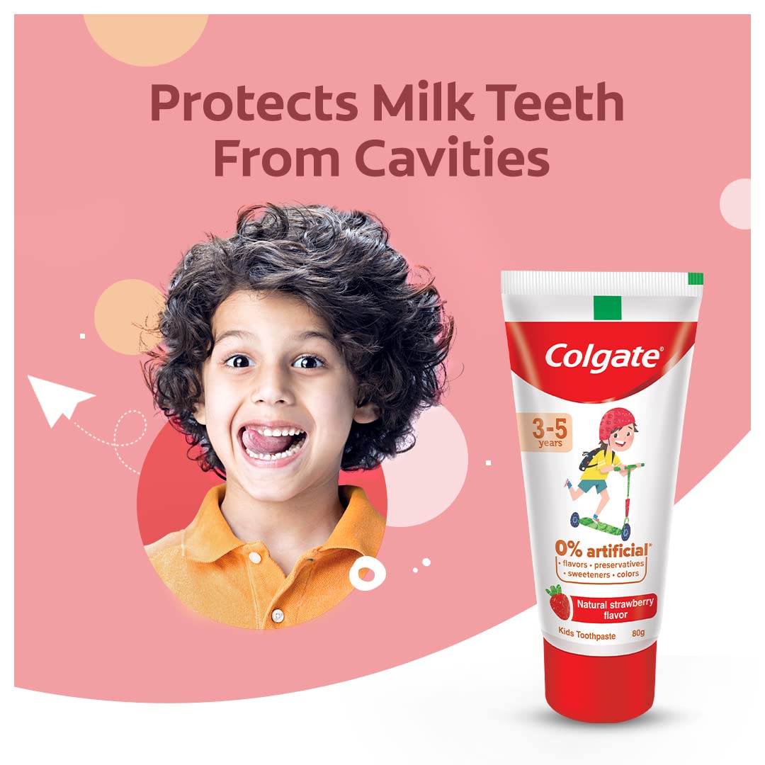 Colgate Gentle Ultrafoam Ultra Soft Manual Bristles, 2 Pcs, Multicolor & Colgate Toothpaste For Kids (3-5 Years), Natural Strawberry Flavour-80 Gr Tube