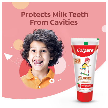 Colgate Gentle Ultrafoam Ultra Soft Manual Bristles, 2 Pcs, Multicolor & Colgate Toothpaste For Kids (3-5 Years), Natural Strawberry Flavour-80 Gr Tube