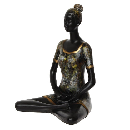 Grey Black Resin Woman in Padmasana Lotus Pose | Yoga Woman Statue Showpiece for Home Decor Living Room Bedroom Office Yoga Studio | Womens Day Gift for Ladies | Birthday Gift for Women